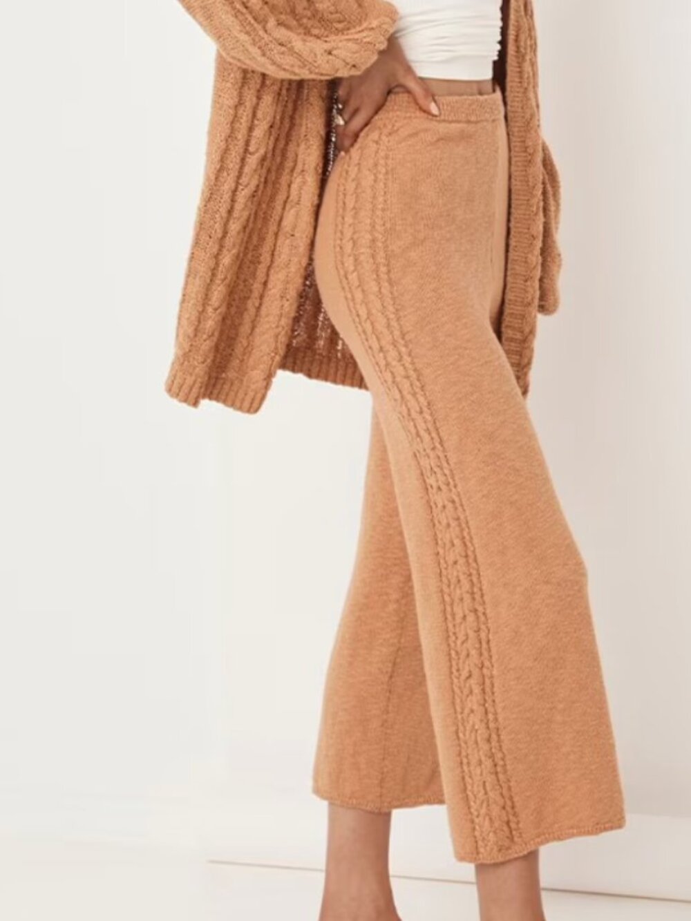 Spell & The Gypsy Yellowstone Knit Pants Caramel Medium Cable Knit Cotton EUC
